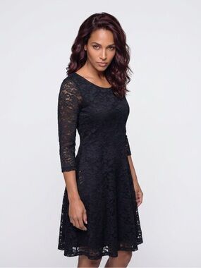 Lush Black Floral Lace 3/4 Sleeve Dress – Size XS